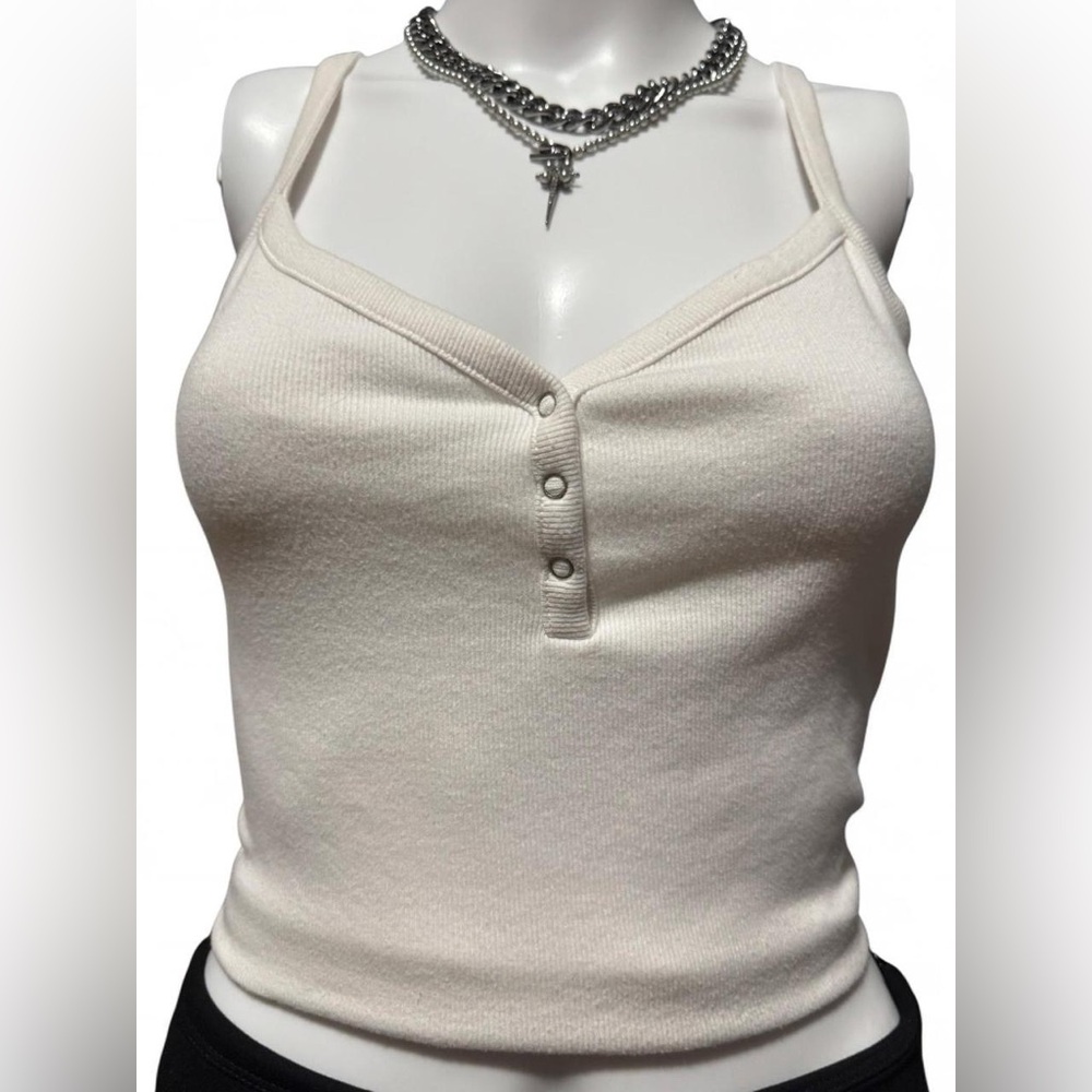 No Boundaries Cream Ribbed Button-Front Camisole
